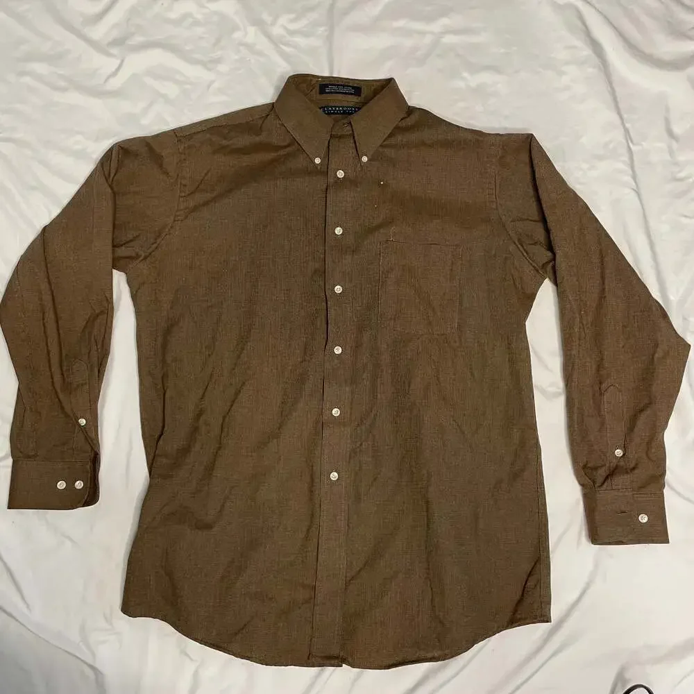 Claybrooke Wrinkle Free Oxford Shirt Brown Button Down 16.5 34/35